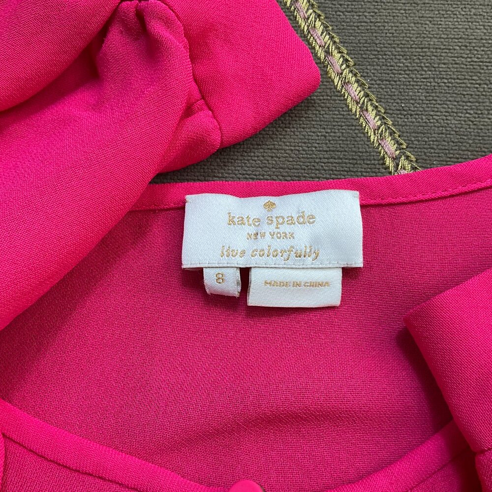Kate Spade Blouse Long Sleeve Ruffle Collar Pink (8) - Picture 6 of 8